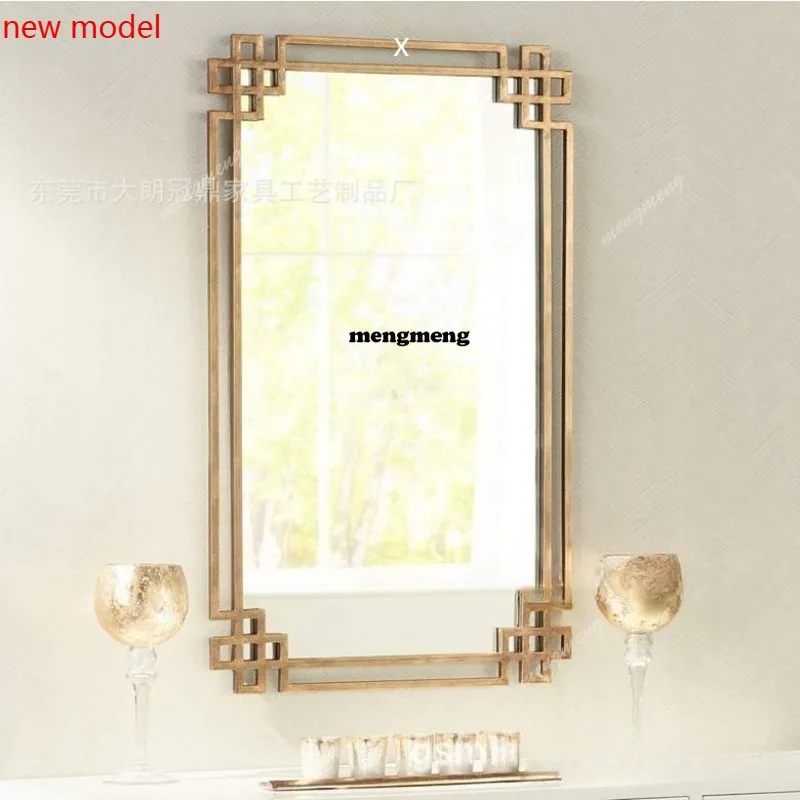 H134 Wrought iron neoclassical square bathroom mirror makeup mirror home Chinese knot border wall mirror