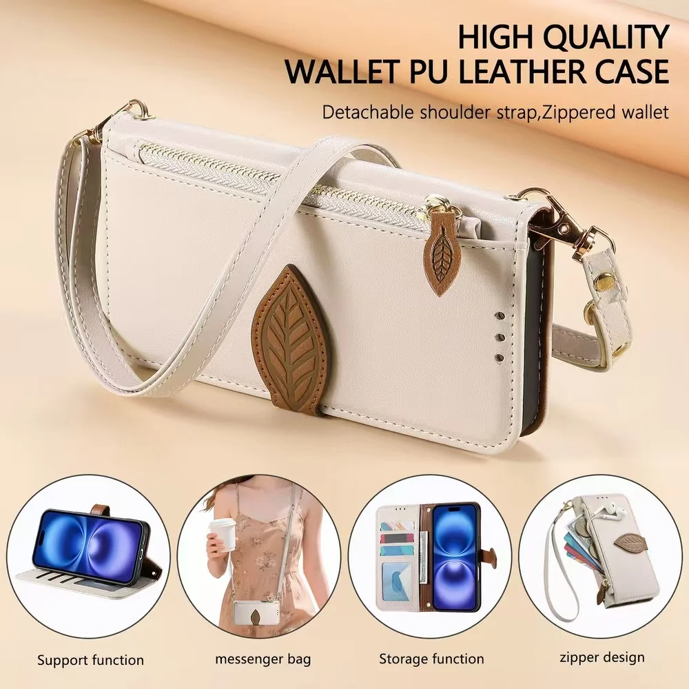 

Solid Color Simple PU Leather Phone Case for iPhone 17 16 15 14 13 12 Plus Pro Max Stylish and Elegant Crossbody Bracelet Combo