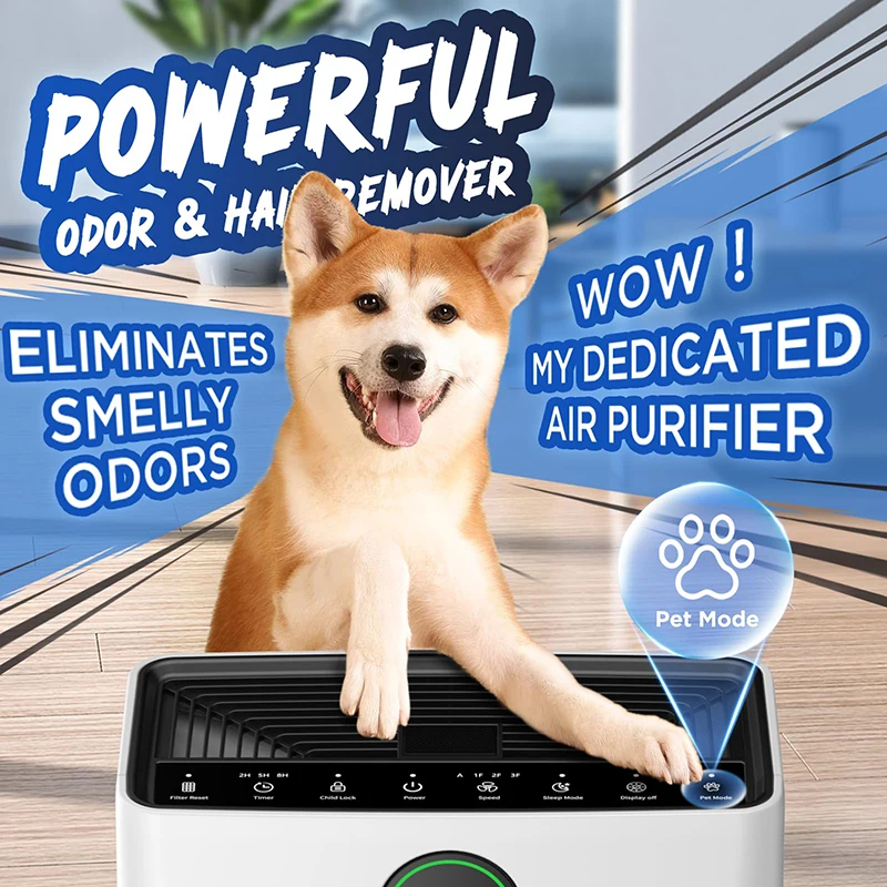Hot Sale Best Pet Air Purifier for Home Large Room with Washable Hepa Filter Air Quality Sensor Air Cleaner for Pet Hair Dander