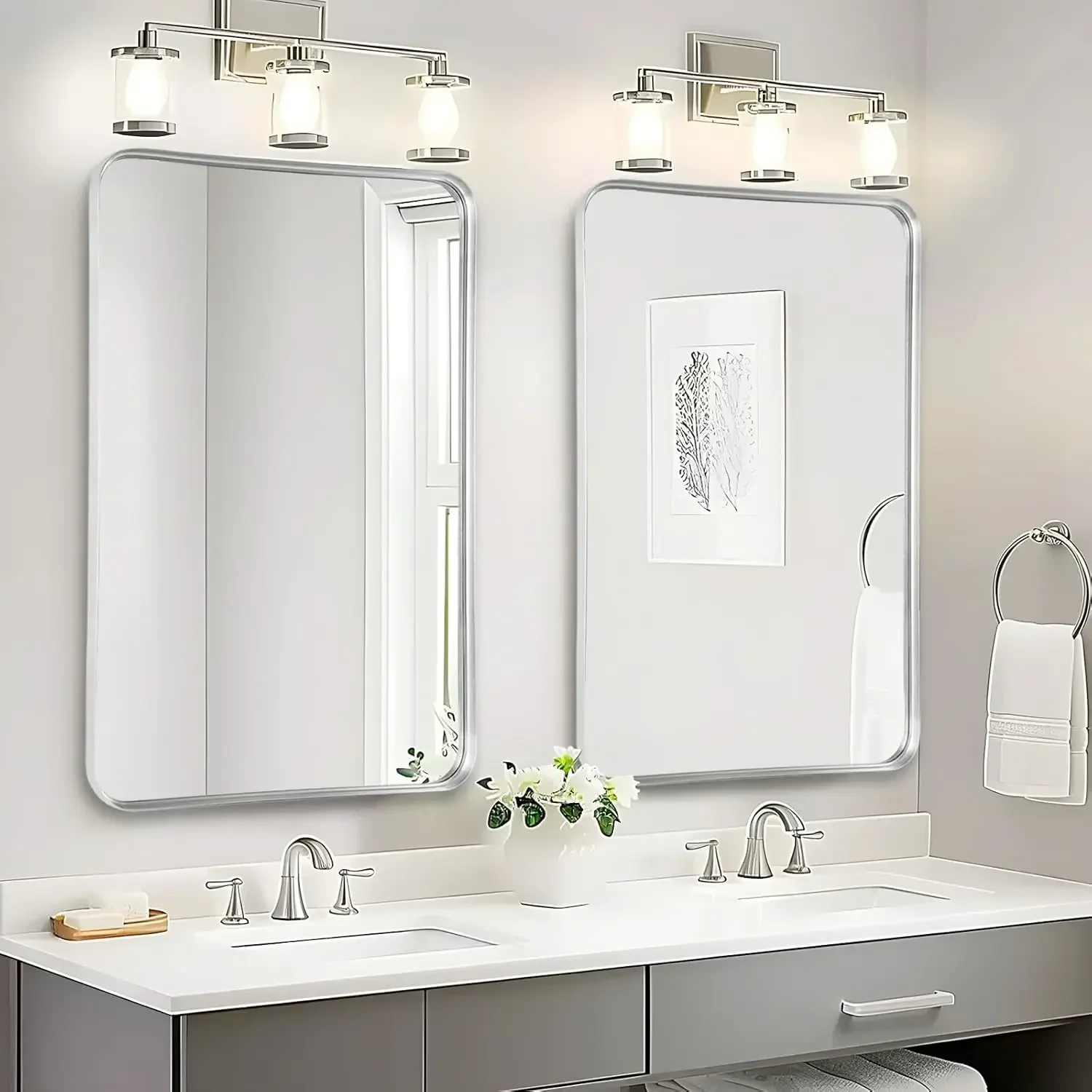 

Bathroom Mirrors for Over Sink 2 Pack - 36x24 Inch Rectangle Silver Mirrors for Bathroom Sink, Large Vanity Mirror Metal Frame B