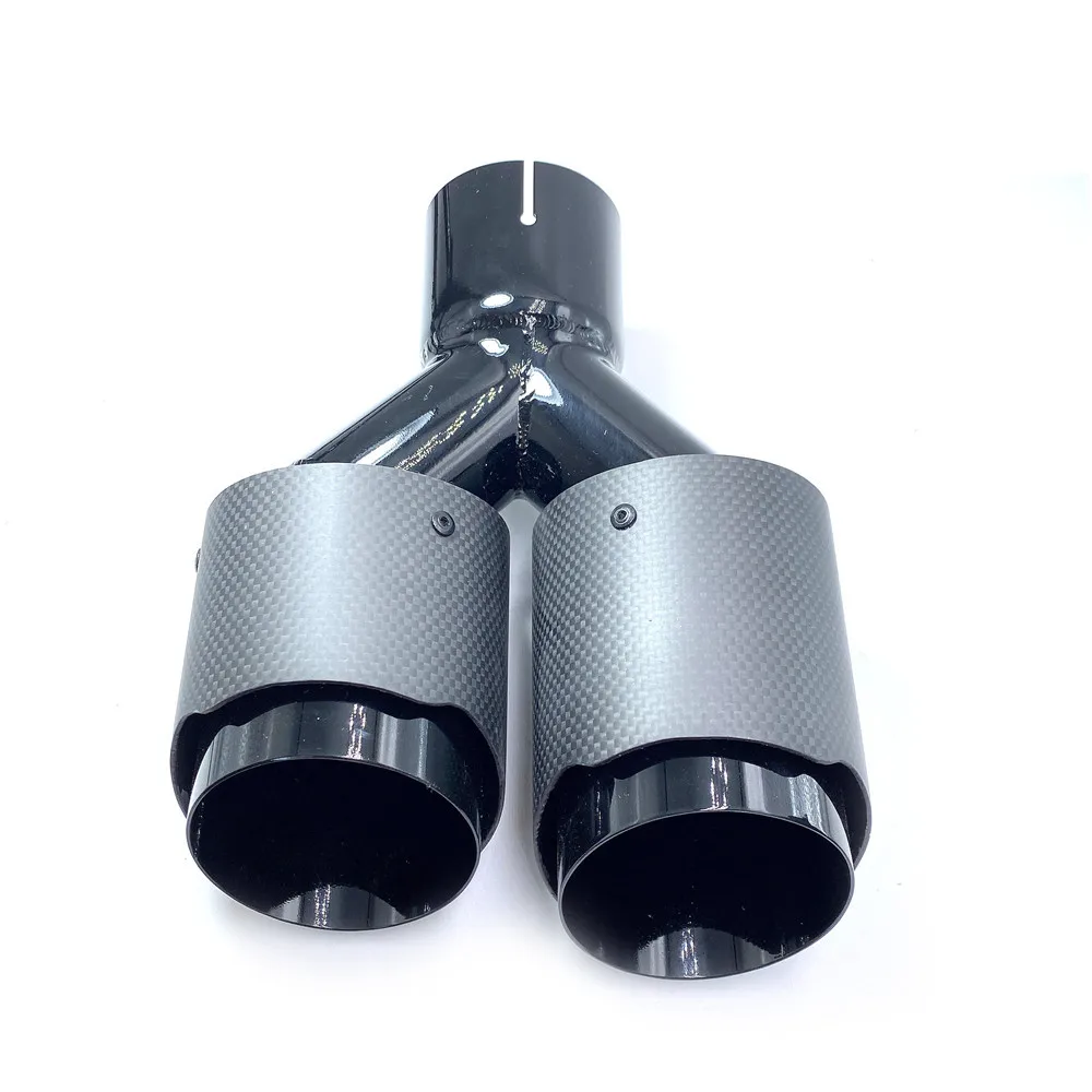 2Pcs Matt Carbon Fiber Muffler Tip Y Shape Double Exit Exhaust Pipe Mufflers Nozzle Decoration Universal Stainless Black