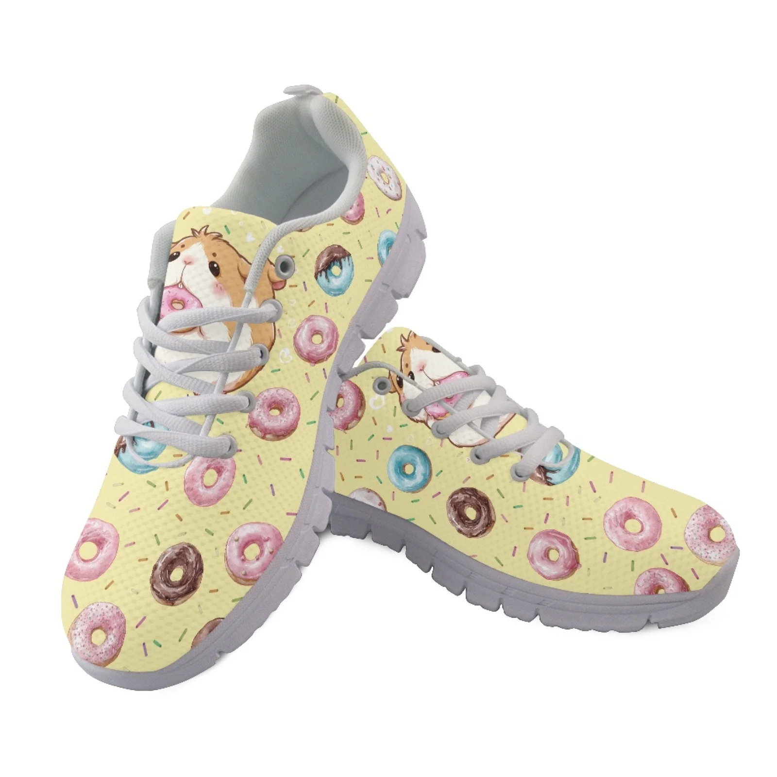 Coloranimal Soft Mesh Running Shoes Featuring Hamster Donut, Athletic Sneaker for Men Women Outdoor Walking and Daily Training