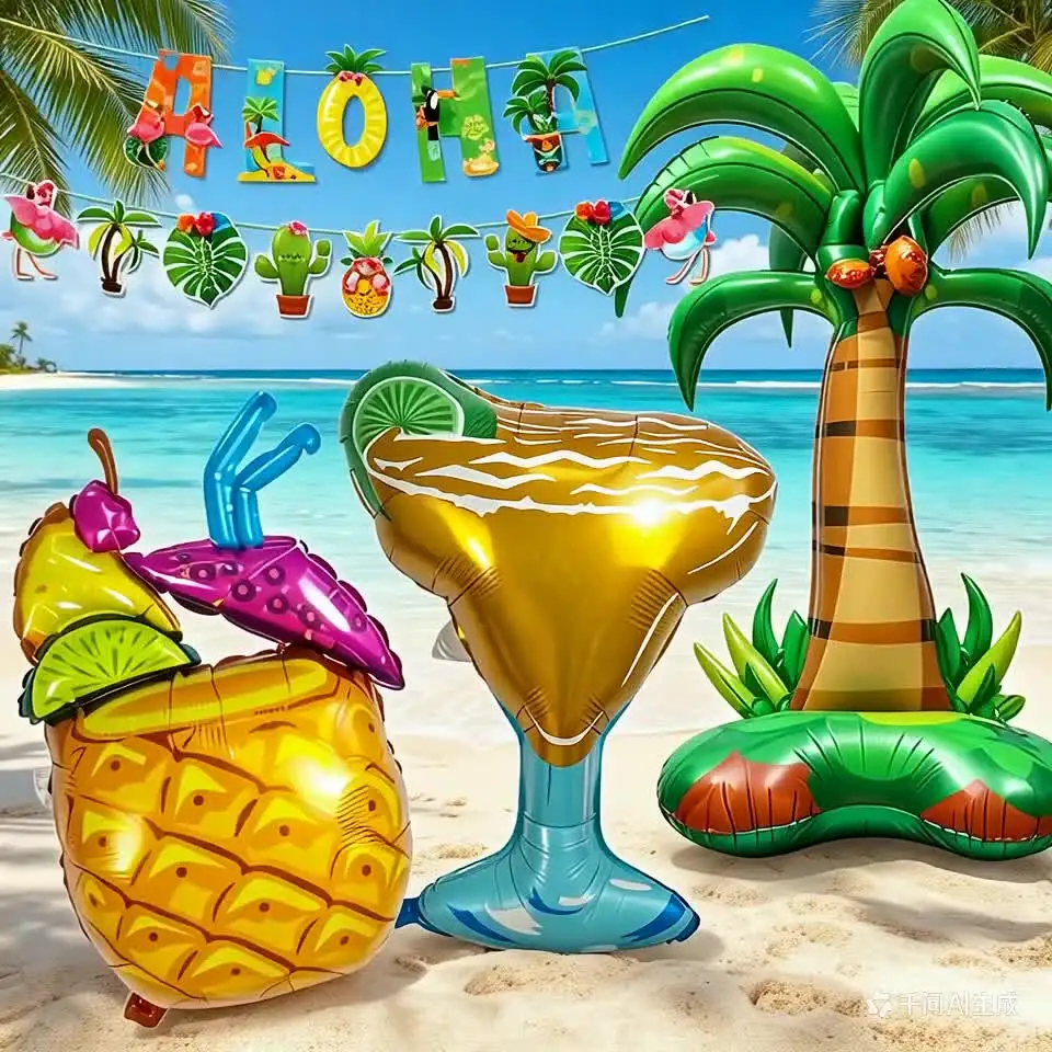Hawaiian Party Banner Decor Coconut Palm Tree Balloon Pineapple