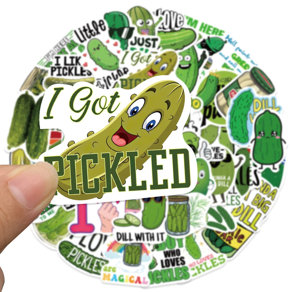 50Pcs Pickle Stickers Green Cucumber Stickers Vinyl Waterproof Sticker Funny Decals Stickers for Water Bottle Kids Toy Gifts