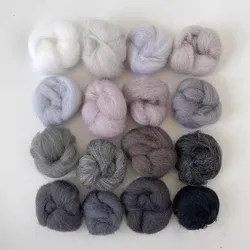 For Needle Felting KitBlended Roving , Needle Felting Wool, Hand Dyed Wool Top, Merino Mixed Natural Wool Roving Black White