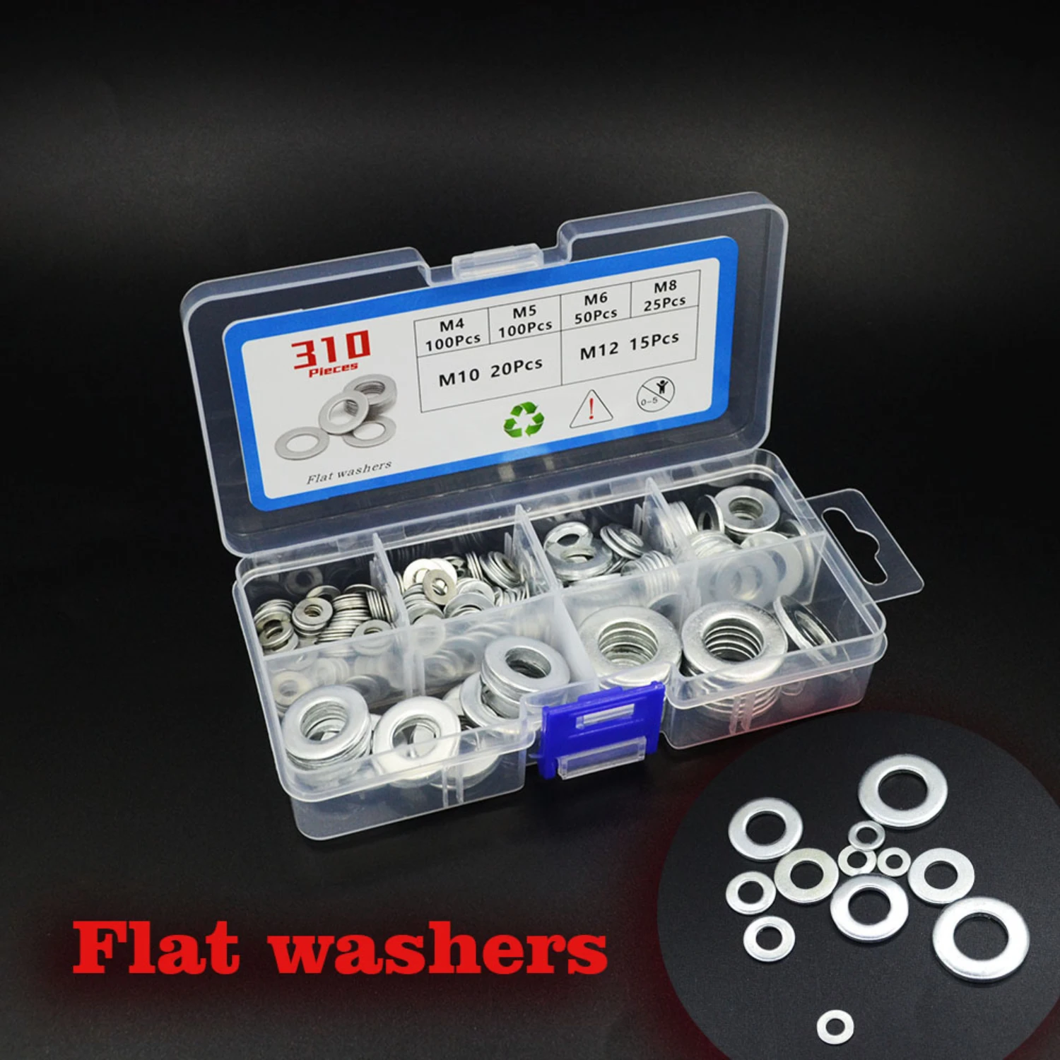 

310pcs Flat Washers Set Big Plain Washers Gaskets M4 M5 M6 M8 M10 M12Metal Washers Fasteners Kit