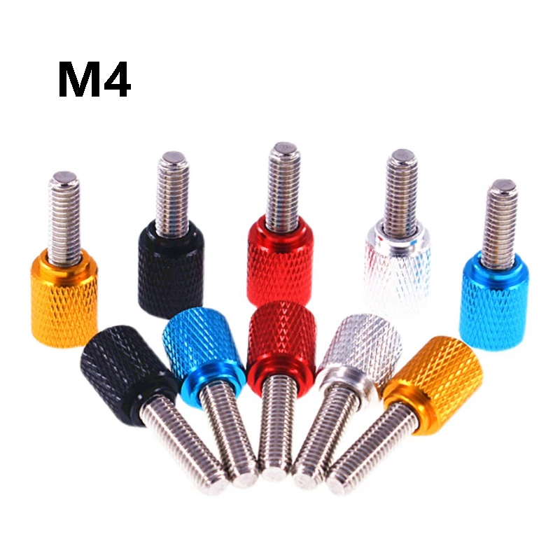 1Pcs M4 Anodizing Aluminum Alloy Colourful Thumb Stainless Steelcrew Flat Head Knurled Hand Grip Knob Step Machine Bolts