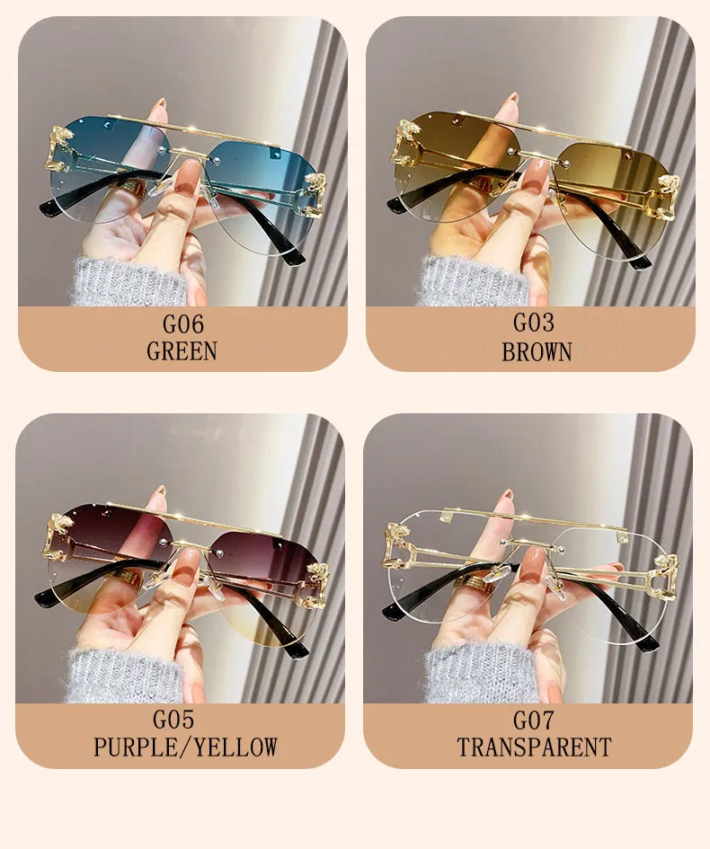 Randlose Designer Sonnenbrille Frauen Trendy Luxe Mode Sonnenbrillen Männer Vintage Gläser Lentes De Sol Mujer Lunette Soleil Femme – Detail 15