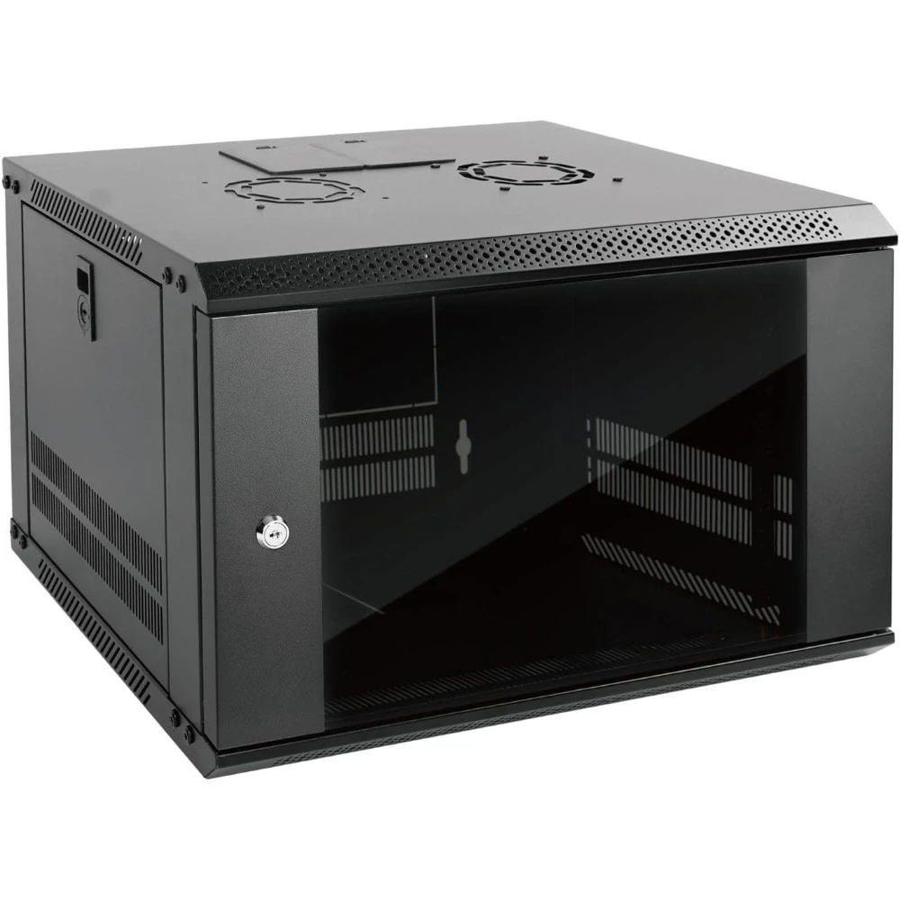 

US Shipping 6U Wall Mount Server Rack Enclosure with Glass Door Lockable Cooling Fan 450mm Depth for 19 Inch IT AV
