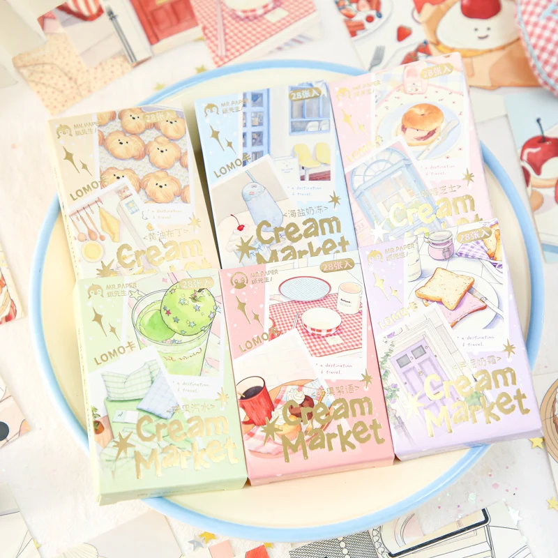 28pcs/168pcs Korean Style Illustration Cream Market Series LOMO Card Mini Postcard Cute Dessert Decor for Journal Scrapbook
