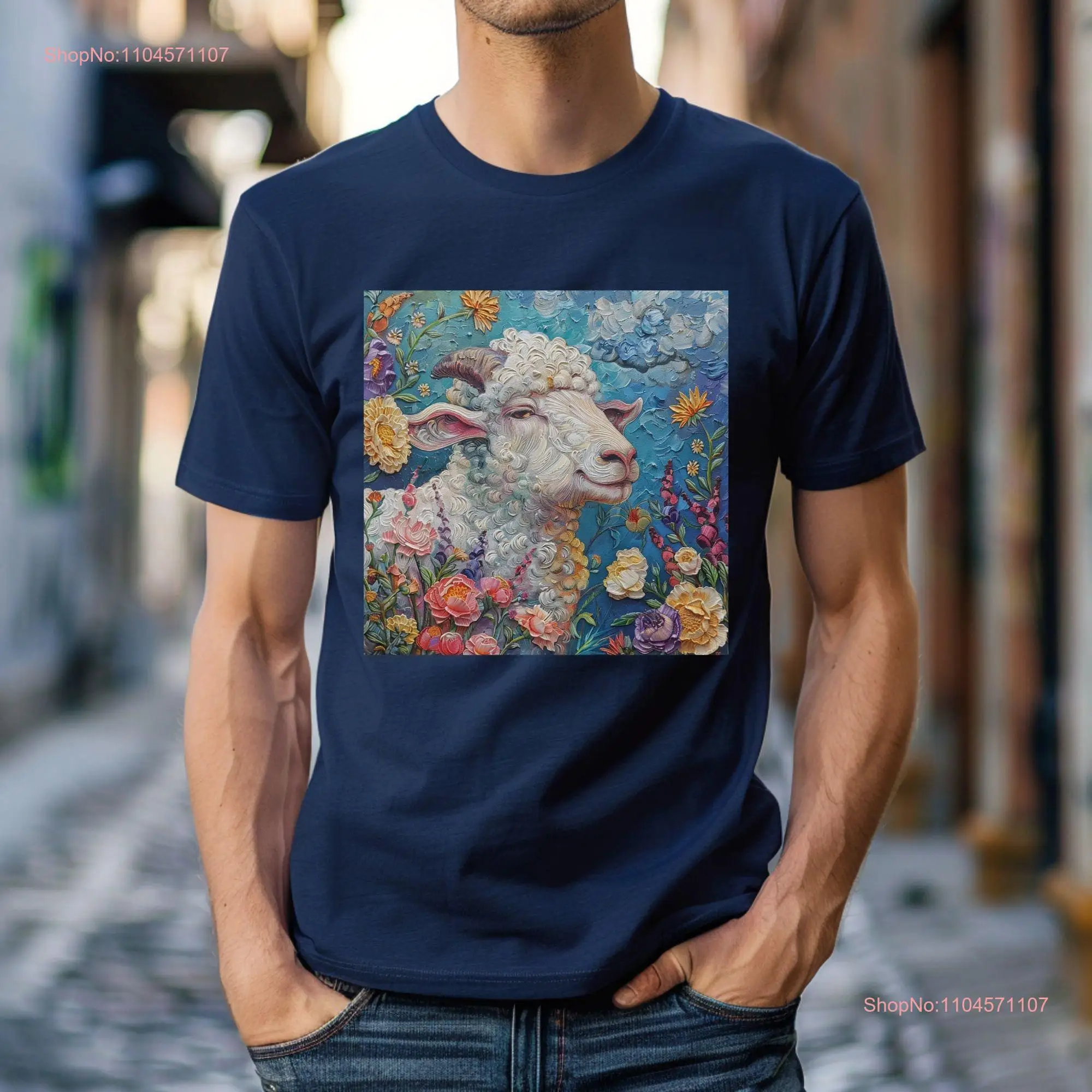 Sheep in the Field ArT T Shirt Print Design Painting Animal Unique Ideas  long or short sleeves