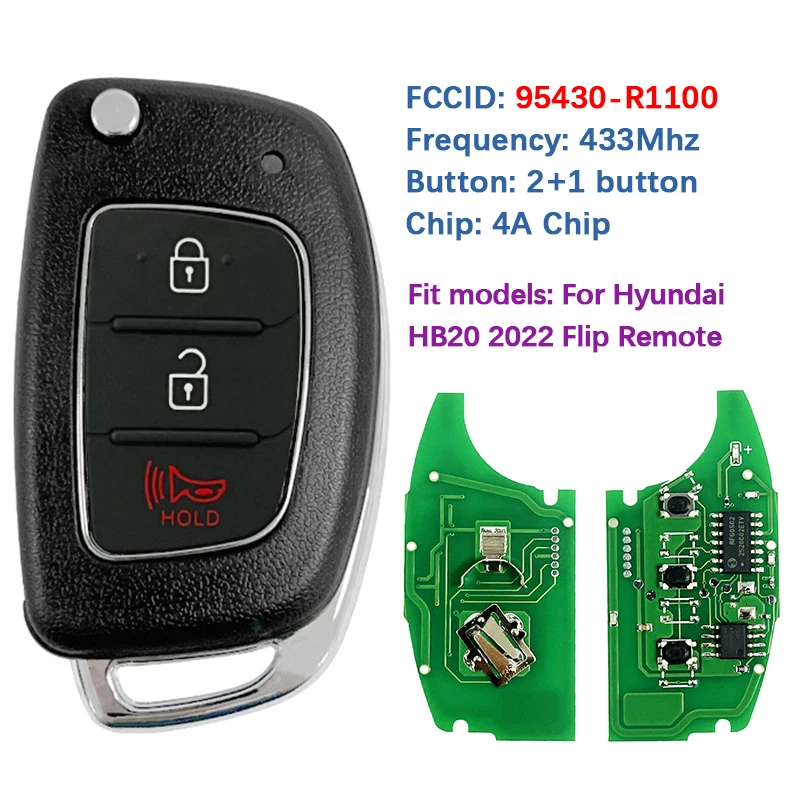 

CN020399 Aftermarket Flip Remote Fob 4A PCF7939MA Chip 433Mhz FCC 95430-R1100 SY5AERGE04 For Hyundai HB20 2019-2022