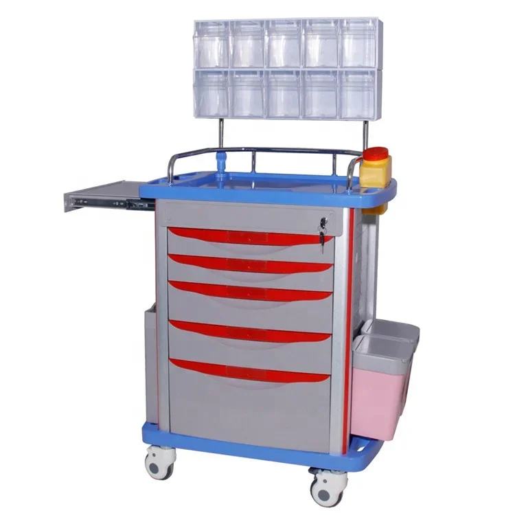 

CE ISO Anesthesia Drugs Trolley Medical Crash Cart Medicine Trolley Cart Nursing ABS Emergency Trolley For Hospital Clinic