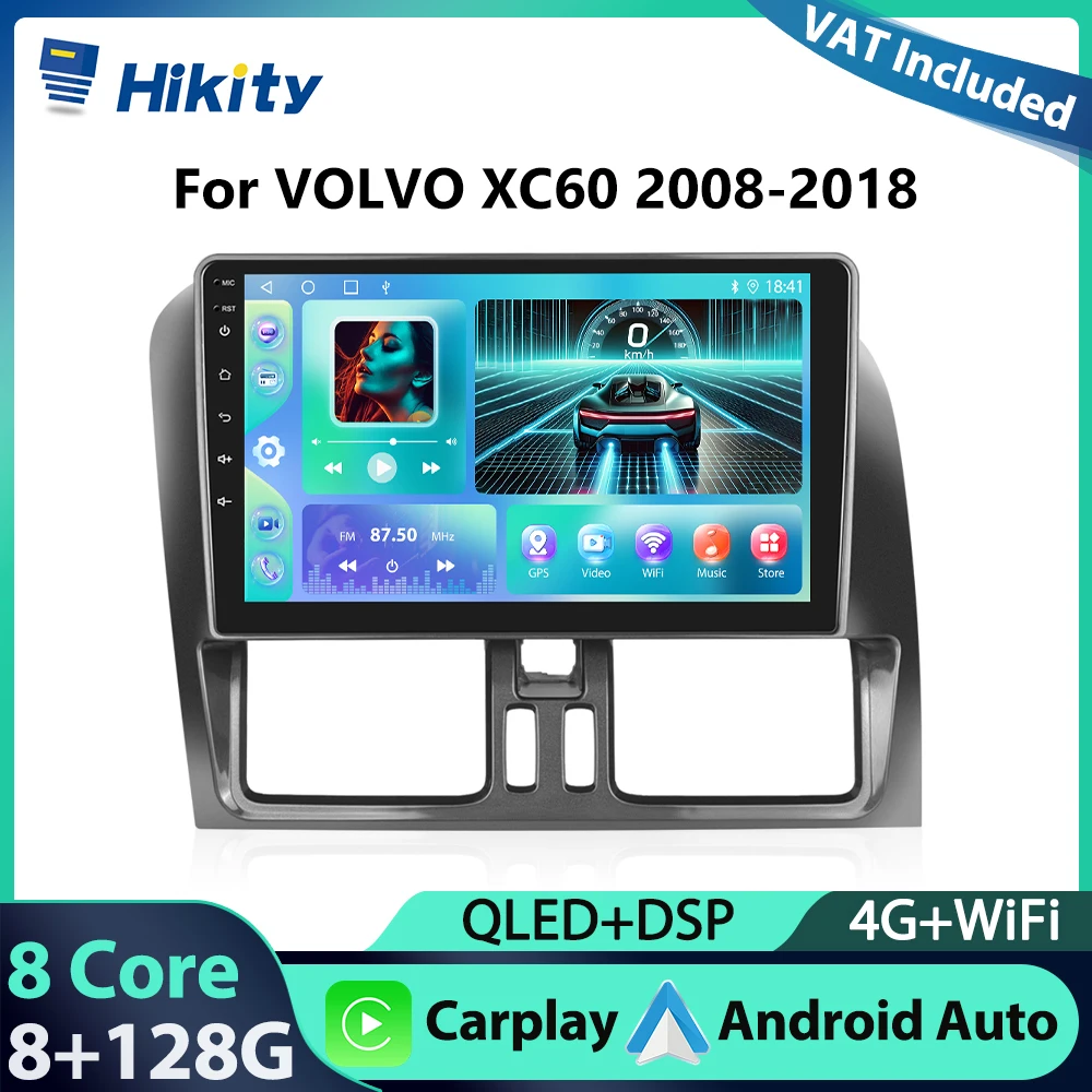 Hikity 2Din Qualcomm Autoradio Per VOLVO XC60 2008-2013 Lettore Multimediale AI Voice 8Core 8 + 128 Carplay Android Auto Car Stereo