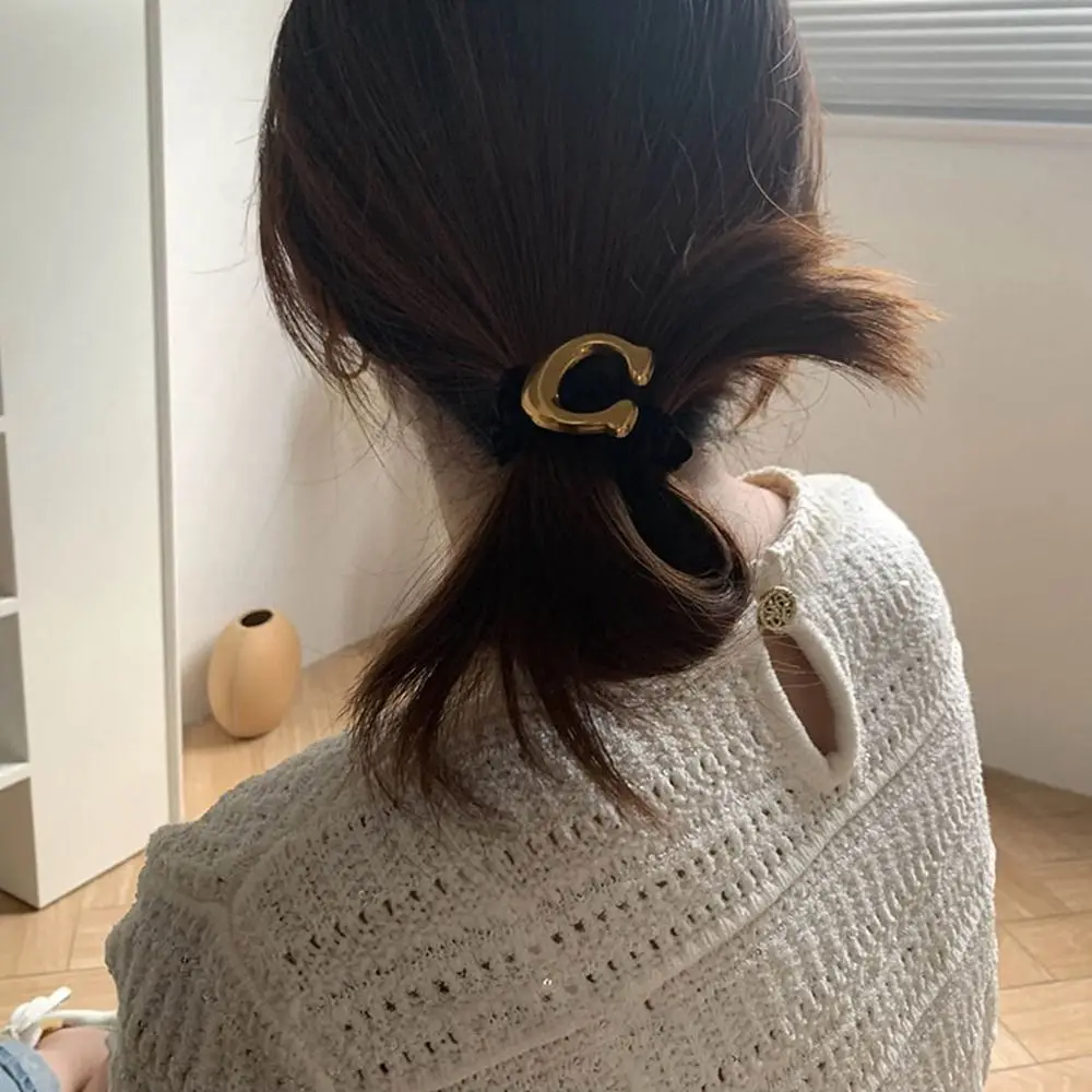 French Chic Letter Black Velvet BB Hair Clip Women Simple High Sense Letter C Wide Hair Band Hairpin Hair Rope Hair Accessories