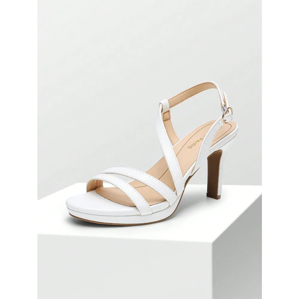 

Women Elegant Multiple Strap High Heeled Sandals Open Toe Comfortable Dressy Shoes With Adjustable Ankle Strap For Wedding Party Prom