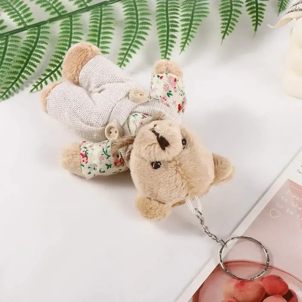 1-20PCS Cute Linen Bear Keychain Couple Set Handmade Plush Doll for Bag Purse Backpack Car Trinket Decor Party Toy Girl Gift