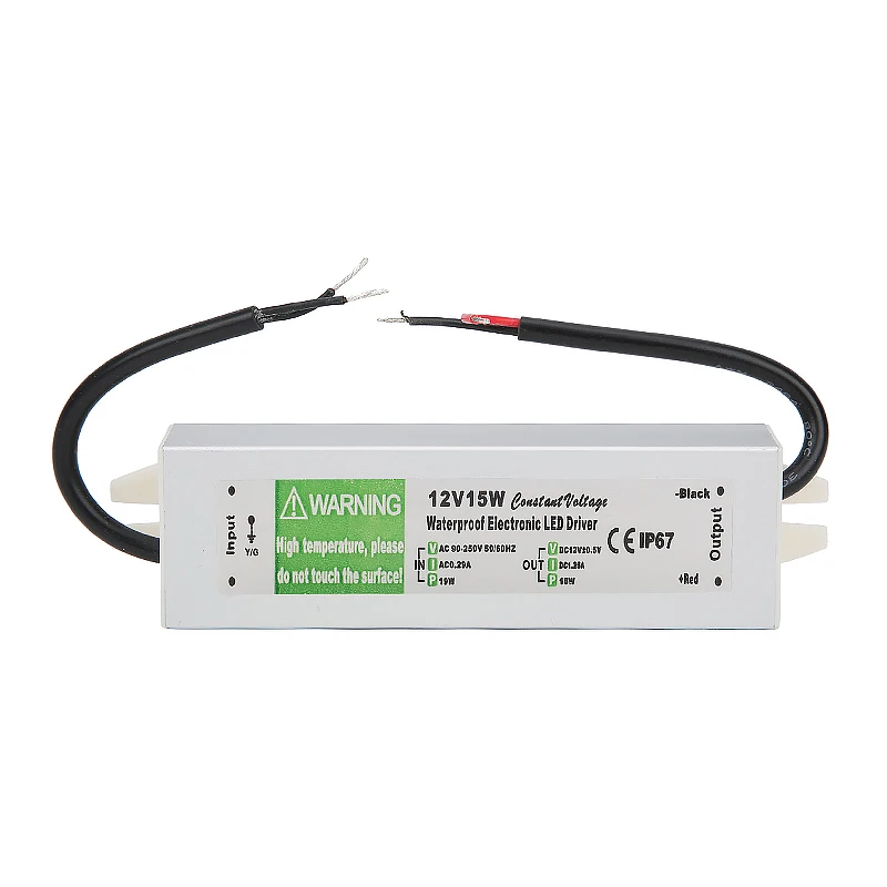 Lighting Transformer 90-250V AC to DC 12V 15W 1.25A LED Driver Adapter Aluminum IP67 Outdoor Waterproof Switching Power Supply