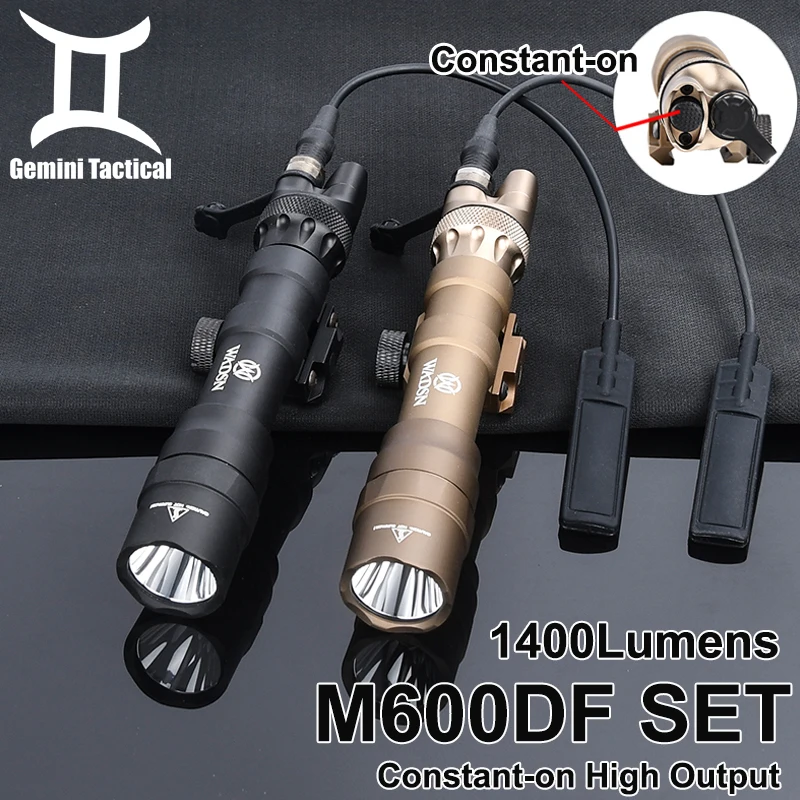 Tactical Upgraded M600DF Hunting Flashlight Set M600df 1400Lumens Scout Light Wadsn Metal Dual Function Pressure Button Switch