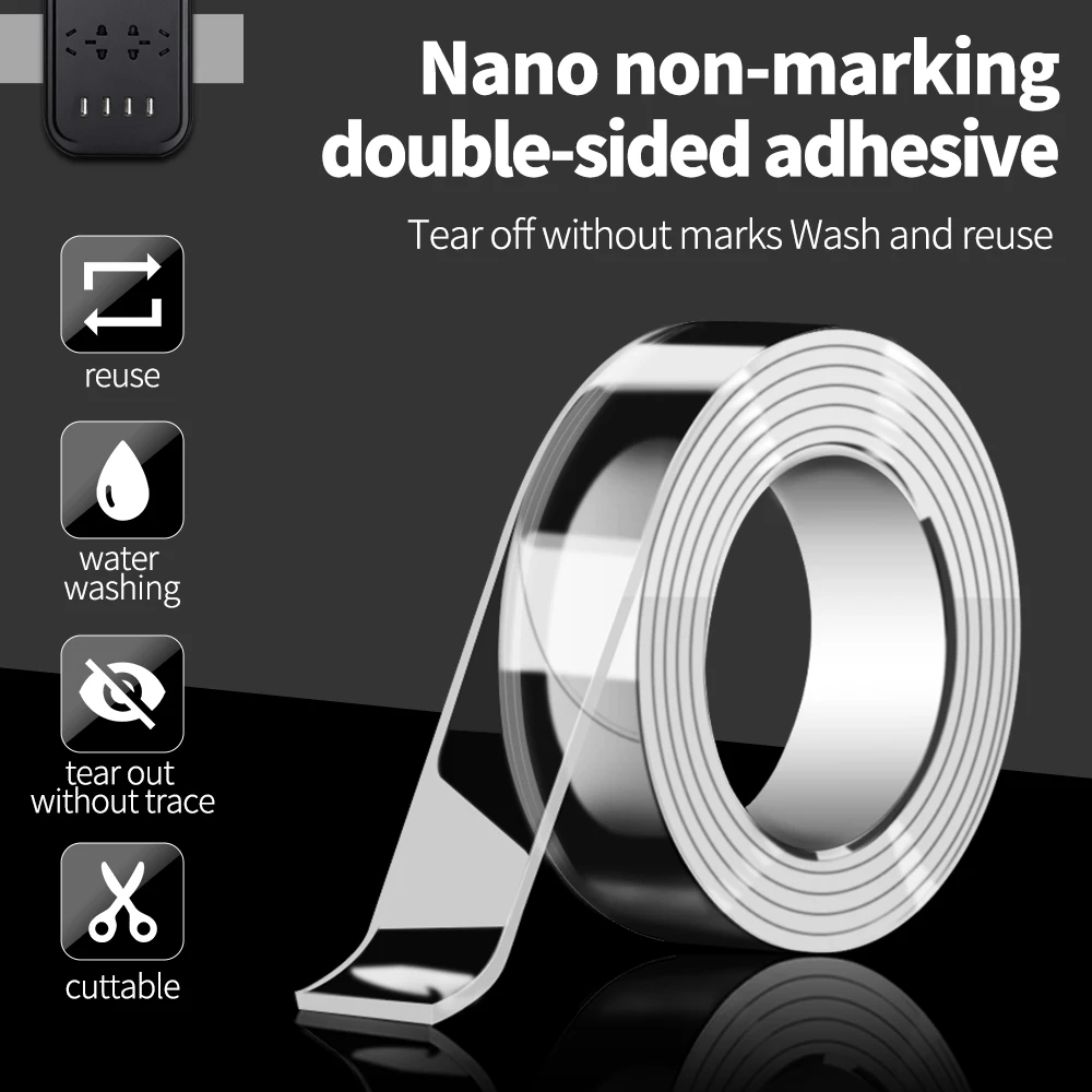 Nano Double-Sided Adhesive Transparent Film High Adhesion Wall Fixed Decoration Kitchen Stove Surface Waterproof Plug Poster