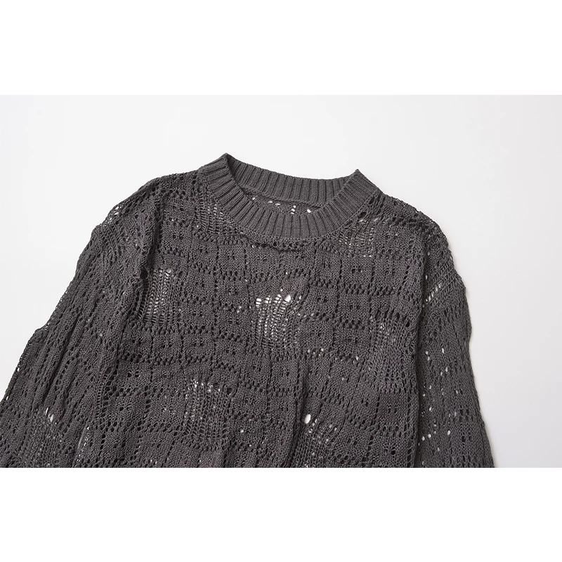 YENKYE-suéter de punto para mujer, Jersey holgado de manga larga con cuello redondo, estilo perezoso, color gris oscuro, otoño