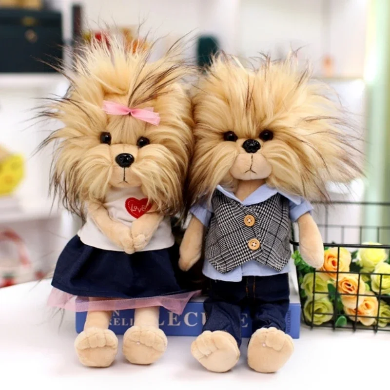 Lifelike Yorkshire Couple Dog Plush Toy Stuffed Animals High Quality Realistic Simulation Fluffy Pet Puppy Doll Toys