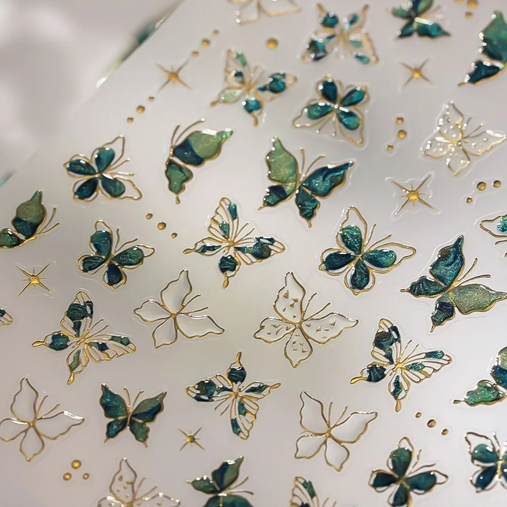 1 ورقة 5D الذهبي مختوم فراشة مسمار الفن ملصقات الأزرق الأخضر البرنز فراشة المنزلق الشارات DIY بها بنفسك مانيكير لاصقة تزيين