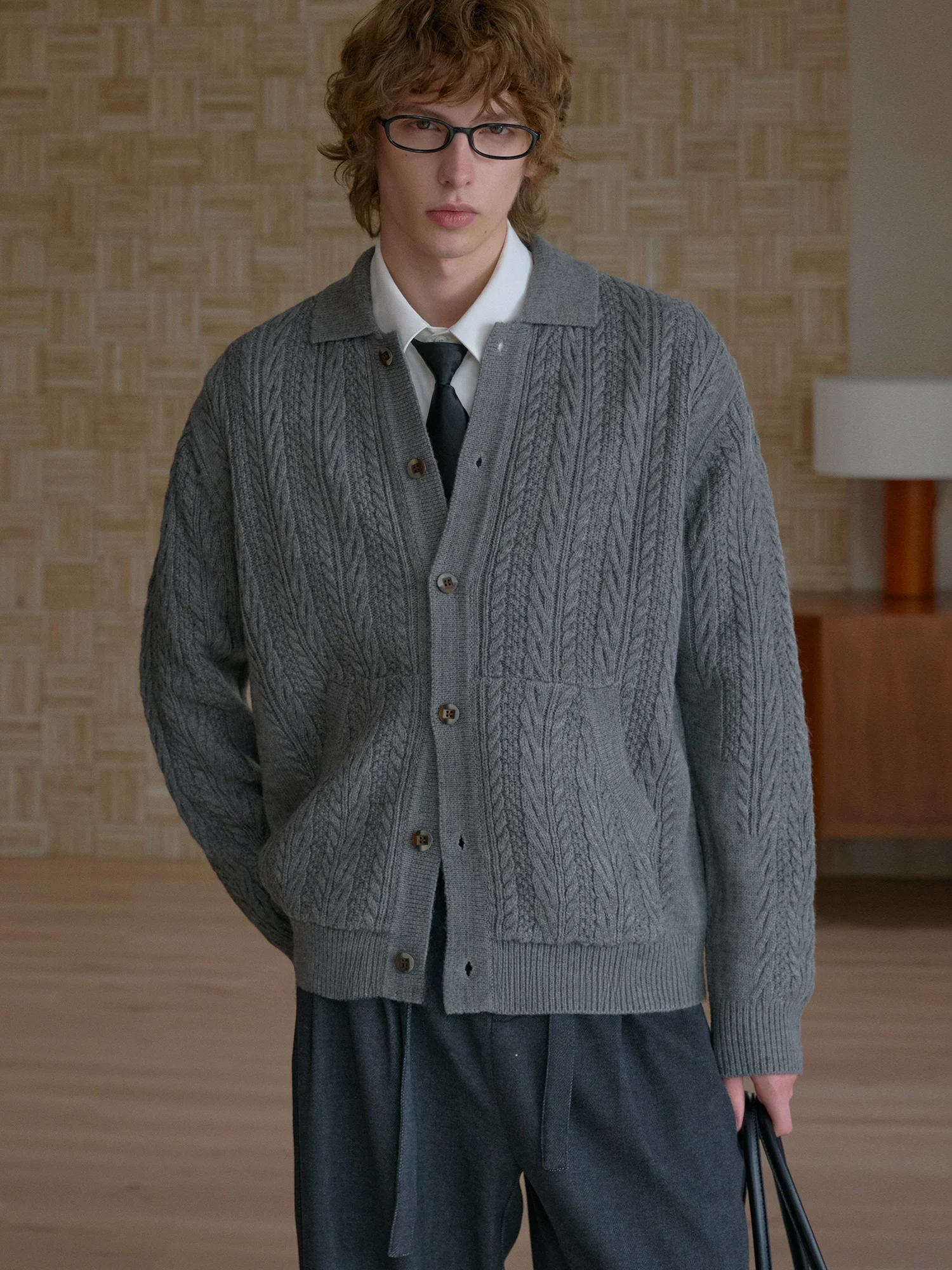 Retro Twisted Knit Cardigan Wool Blend Soft Warm Collar Loose Men's Outerwear Sweater Long Sleeve Button up Autumn Fashion