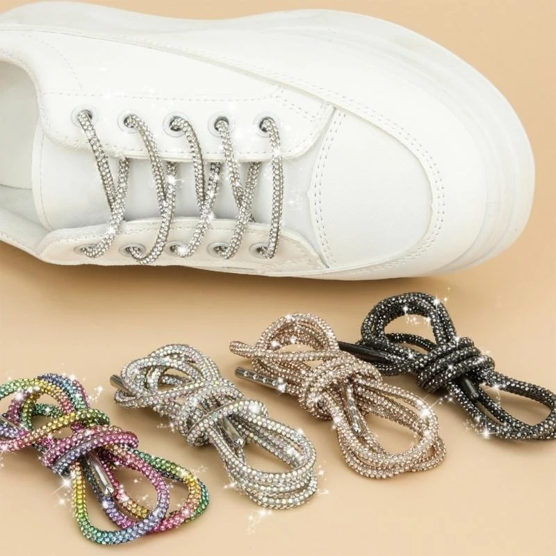 H3CB 2Pcs Rhinestones Shoelaces Shining Crystal Shoe Laces String Fashionable Shoe Accessories Drawstring Cords Replacement