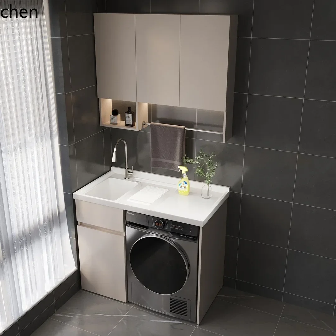 Meuble de buanderie HT pour balcon avec lavabo intégré, évier de buanderie, meuble pour machine à laver à tambour et autres meubles de salle de bain