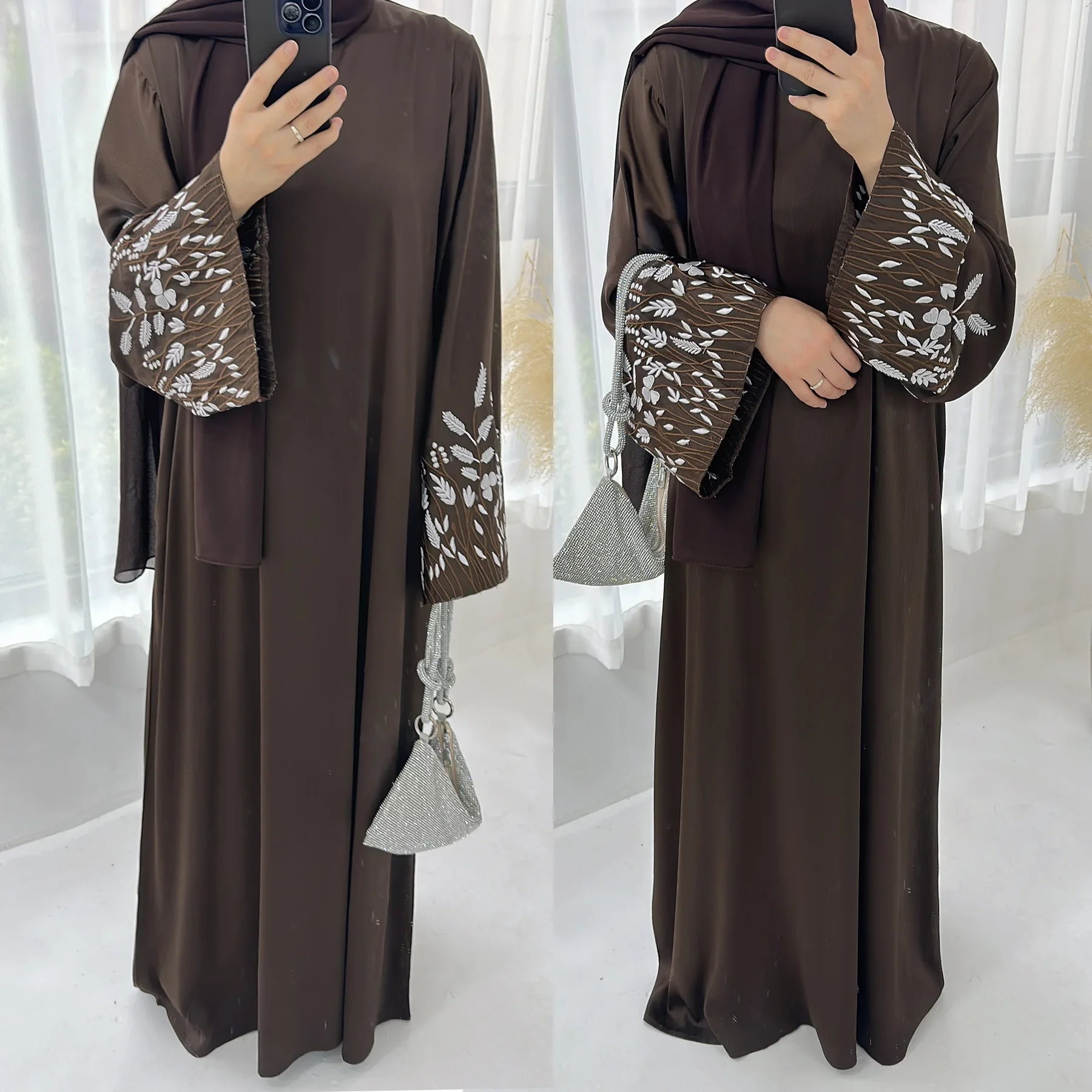 Closed Abaya Dubai Luxury Muslim Party Long Dress Leaf Embroidery Nida Abayas for Women Turkey Islamic clothes Kaftan Hijab Robe