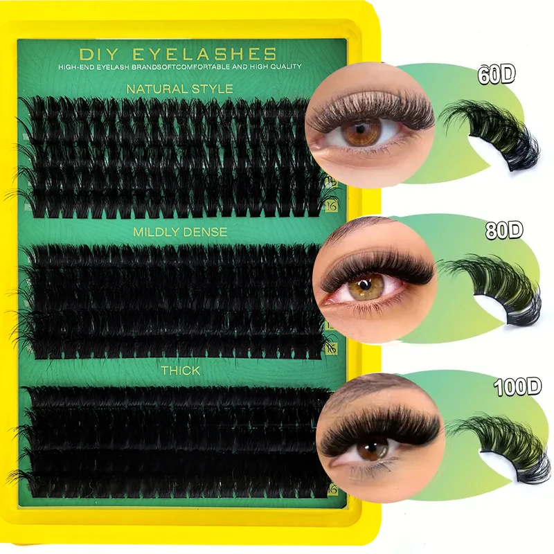 Pestañas postizas gruesas 60D80D100D, longitud mixta, rizo D, estilo ojo de gato, aspecto esponjoso y dramático, adecuadas para principiantes 3