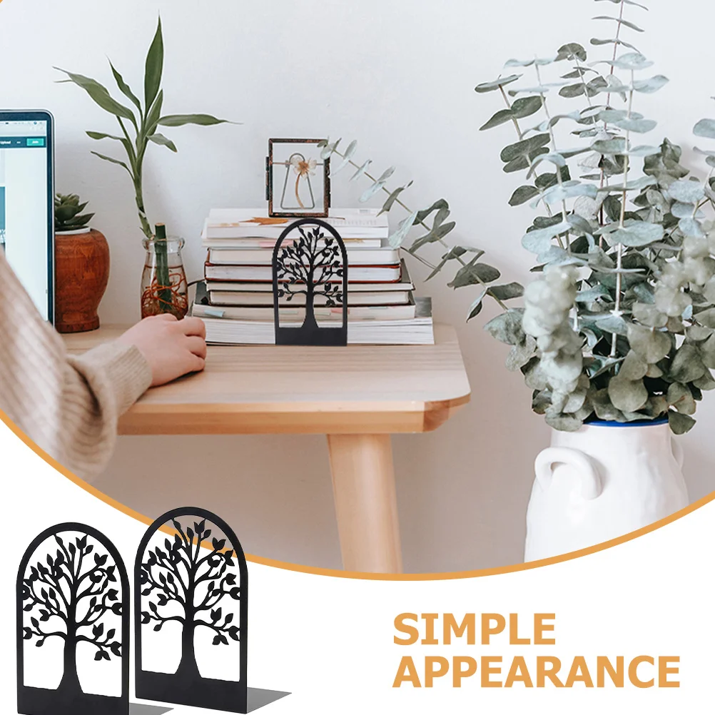 

2Pcs Decorative Bookends Tree Holder Stylish Iron Book Stand Study Organizer