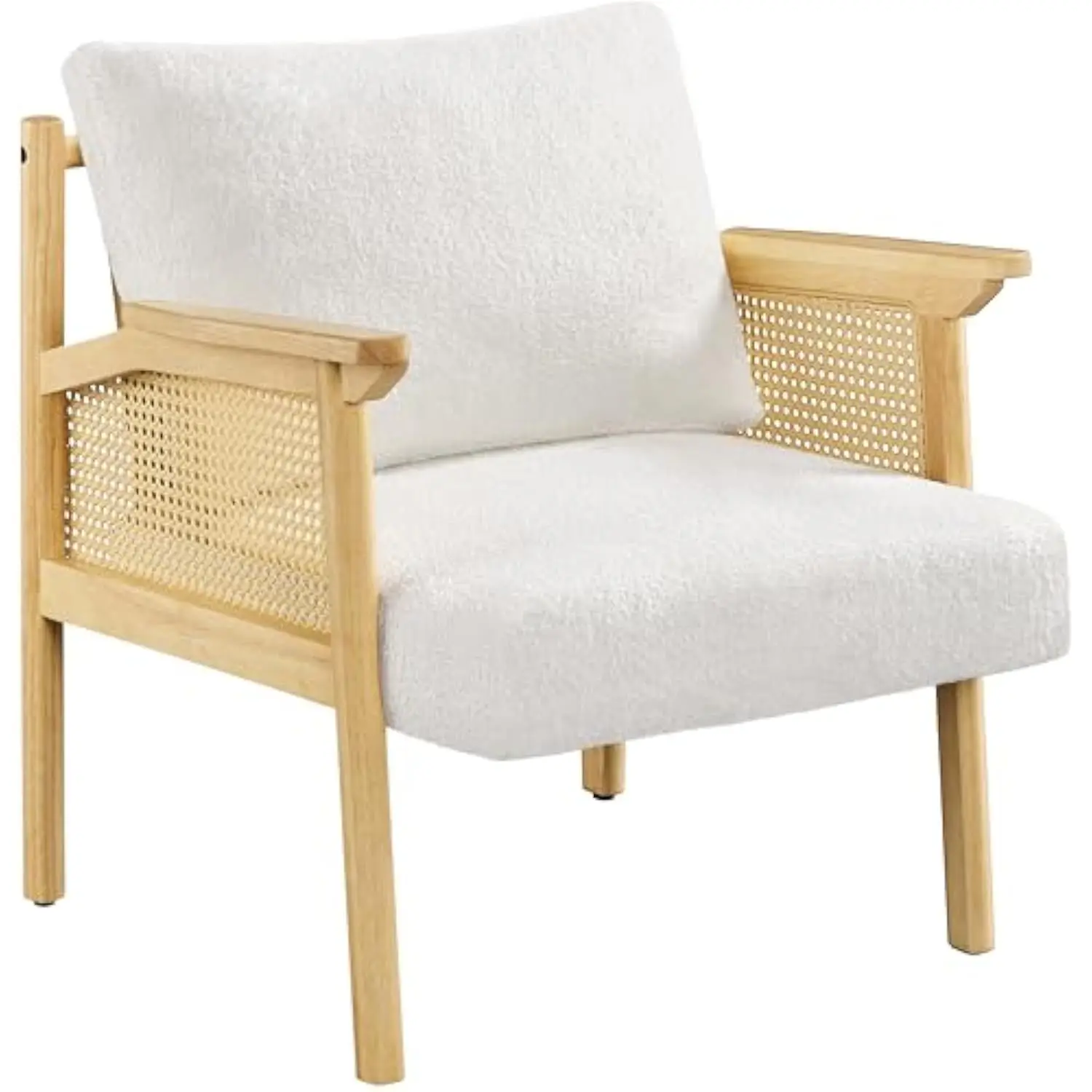 

Accent Chair, Boucle Vanity Chair with Rattan Back Arms, Mid Century Chair Upholstered Living Room Chair Lounge Chair Bedroom