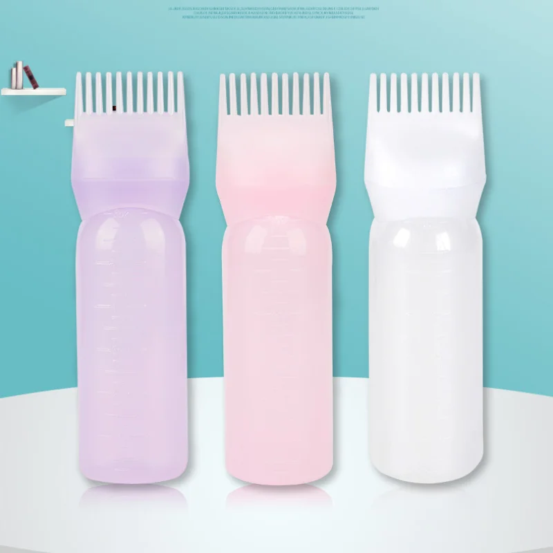 

Hair Shampoo Bottle with Graduated Comb Teeth Salon Treatment Oil Perm Dye Bottle Dye Paste Color Plastic Dry Cleaning Bottle