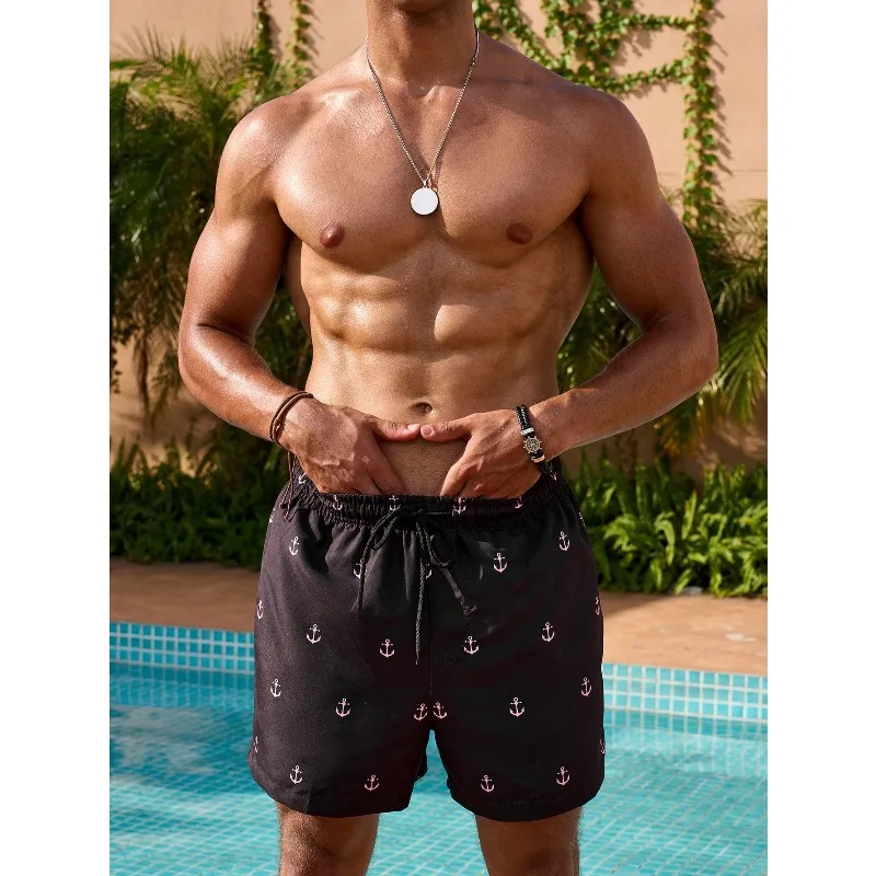 

Men's swimming trunks, drawstring waist, front lace-up design, with pockets, vacation casual Hawaiian style