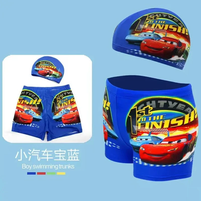 Baby Boys Swimwear Pants Kids Children Swimsuit Shorts Cartoon Pixar Cars Mickey Mouse Printed Toddler Swimming Trunks Cap Sets