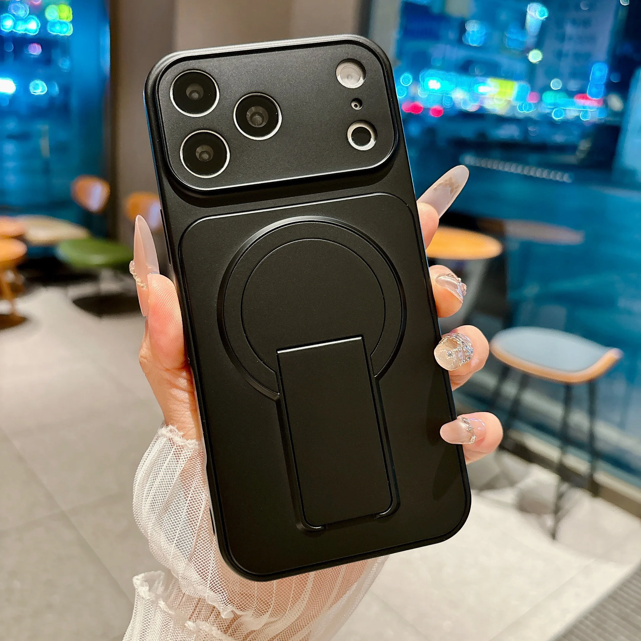 Coque de téléphone mate de luxe avec support MagSafe pour iPhone 17 Air, 17, 16, 15, 14, 13, 12 Pro Max Plus, protection d'objectif, coque arrière rigide