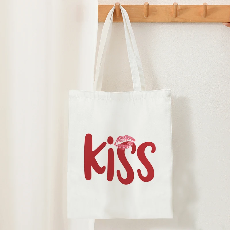 Kiss Marry Kill Girls Group Trio Kiss Costume Red Kissy Lips Pattern Tote Bags for Women Back to School Handbag for Grils Gifts