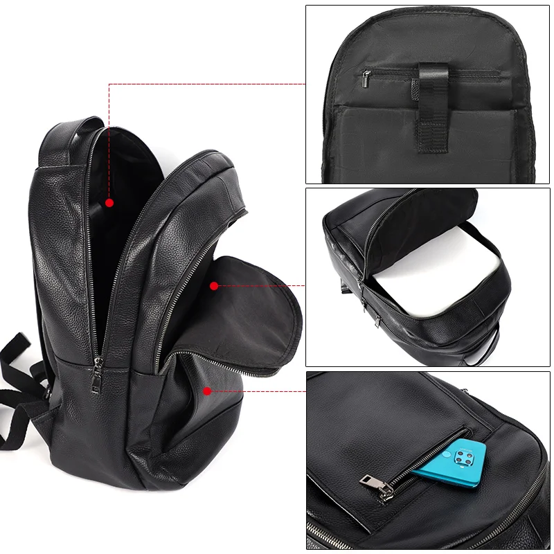 Multiple Compartment Male Backpacks Genuine Lether Laptop Backpack Men Travel Bagpack leather Waterproof Backpack Men Schoolbag