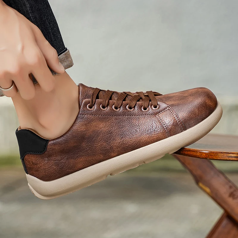 

Men's Fashion Lace Up Casual Shoes Round Headed Black Daily Walking Sports Shoes Trendy Walking Shoes Lace Up Ankle Boots 2025