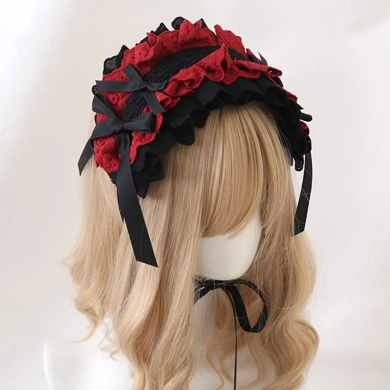 Coiffure de poupée gothique Lolita faite à la main, noir et blanc, sous-culture KC, bandeau foncé, accessoire pour cheveux de fille douce