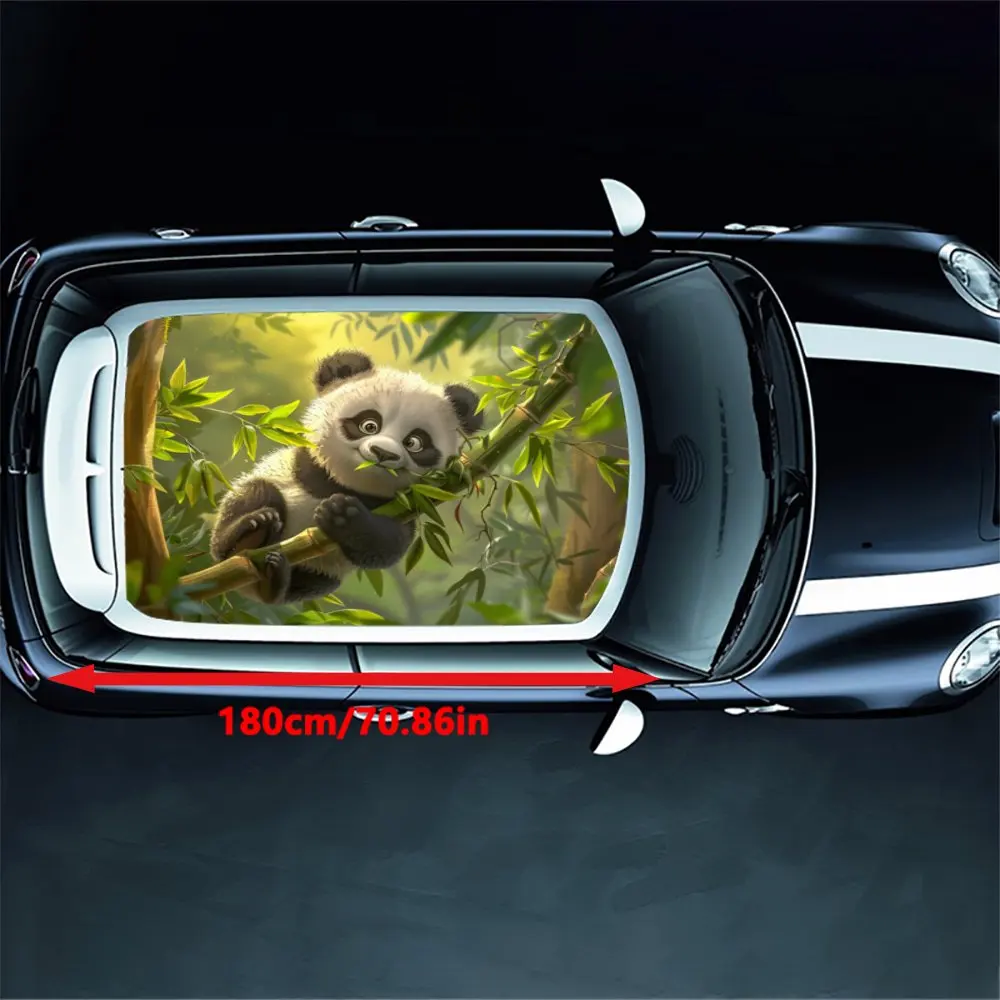 Cartoon Panda Climbing Bamboo Car Roof Sticker Wrap Racing SUV Auto Accessories Packaging PVC Car Hood Graphic Decal Decoration