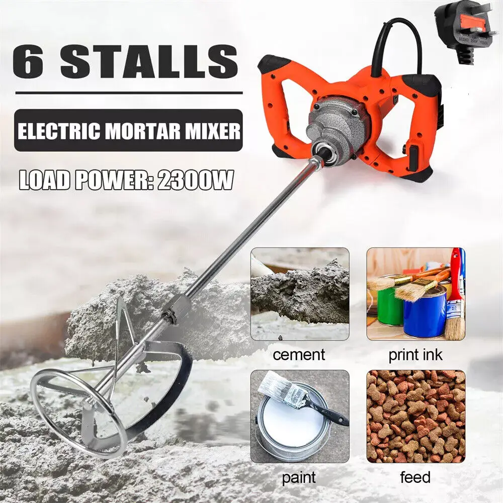 Cement Mixer, 2100W Electric Plaster Paddle Mixer Mortar Paint Stirrer Wheel with 6 Adjustable Speed Handheld Thinset Mixer