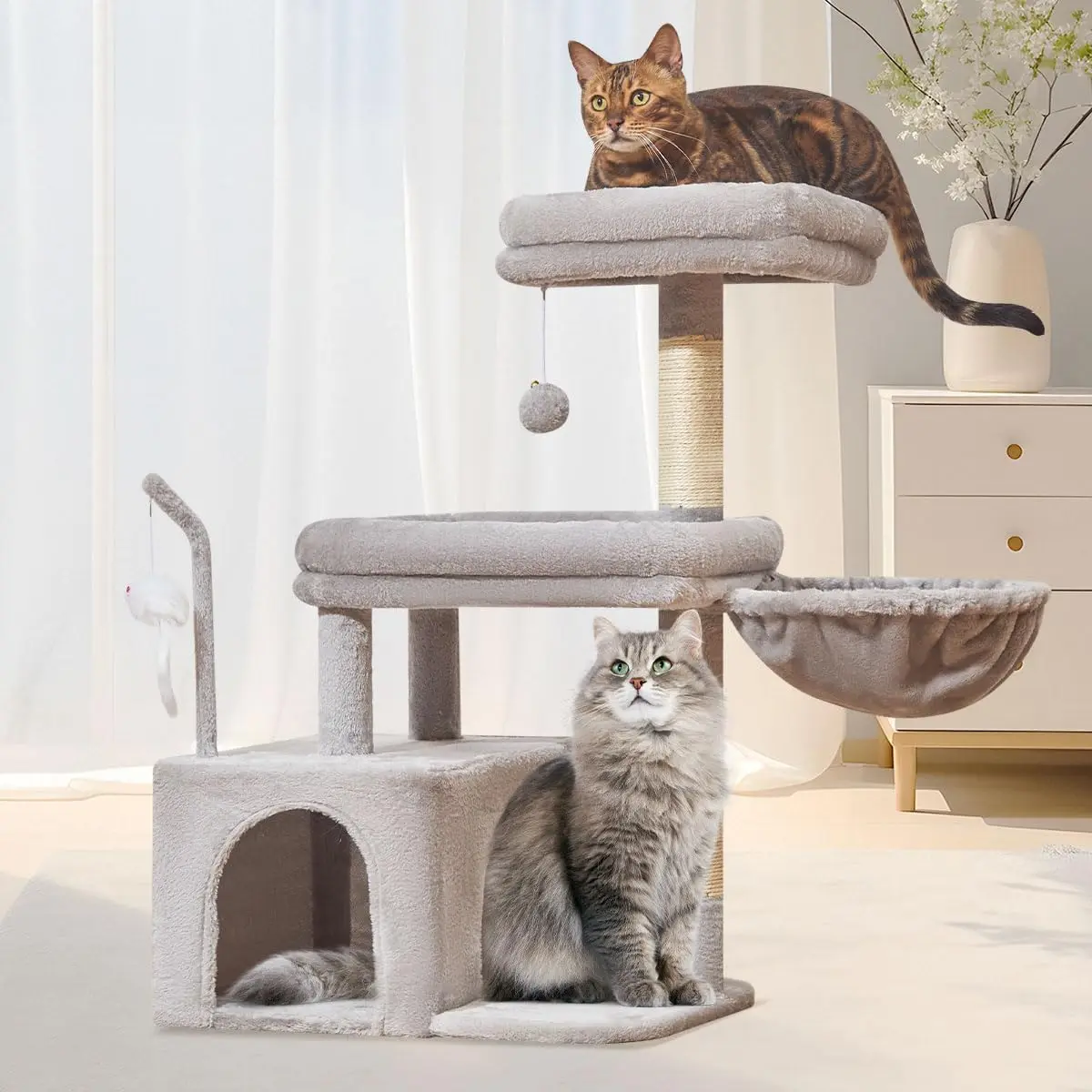 

Cat Tree, 32.2-Inch Cat Tower for Indoors Cats, Cat Condo with Large Cat Perch, Spacious Cat Cave, Scratching Posts for
