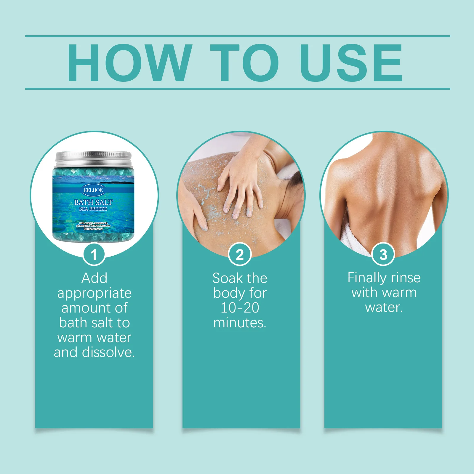 EELHOE استحمام الجسم ملح البحر تحسين الخشونة اشراق الجلد إزالة الأوساخ تخفيف التعب تقليص المسام الجسم بلوري ملح البحر #6