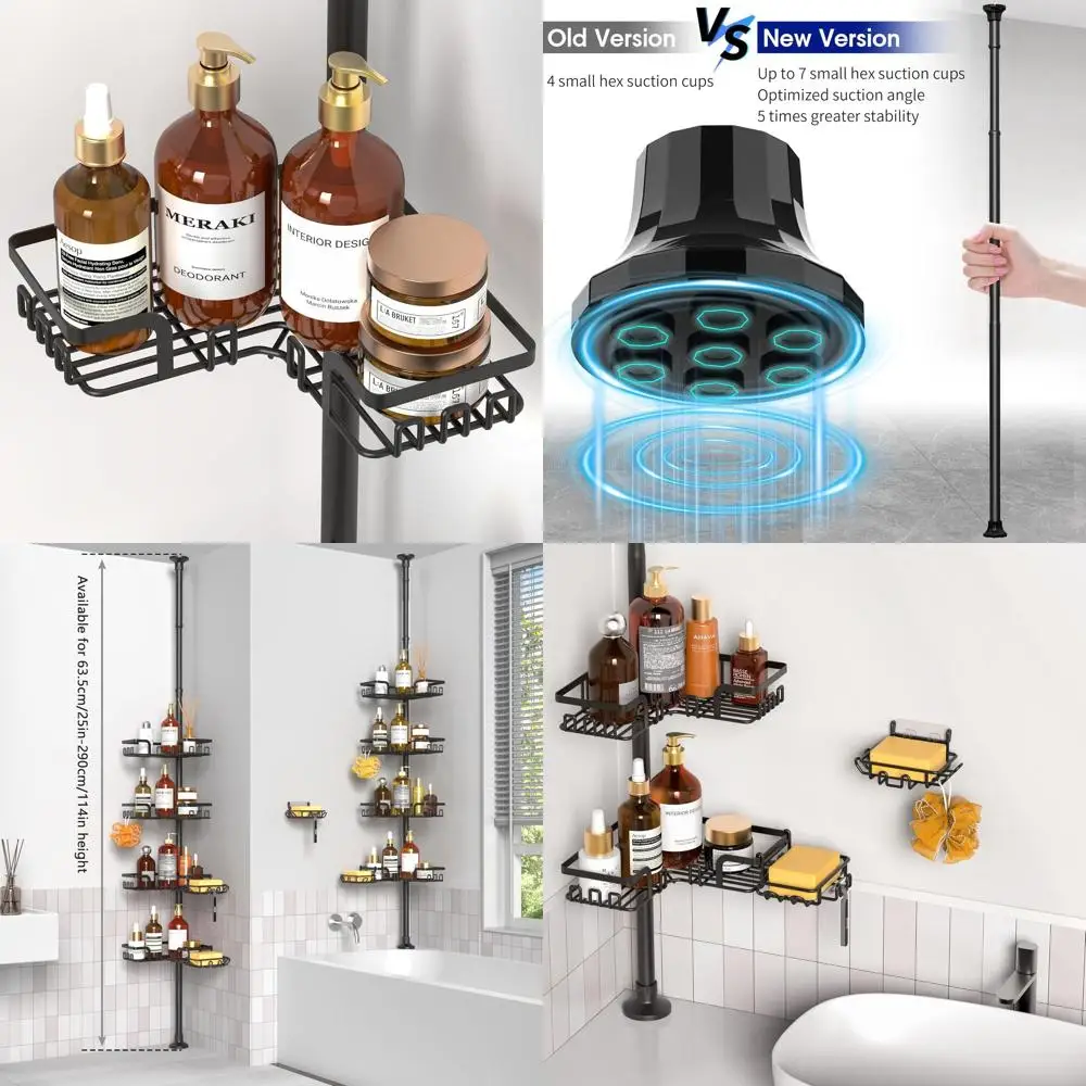 

Adjustable 4-Tier Tension Pole Shower Caddy with 2 Soap Dishes, 25-114 inches, Floor to Ceiling Organizer