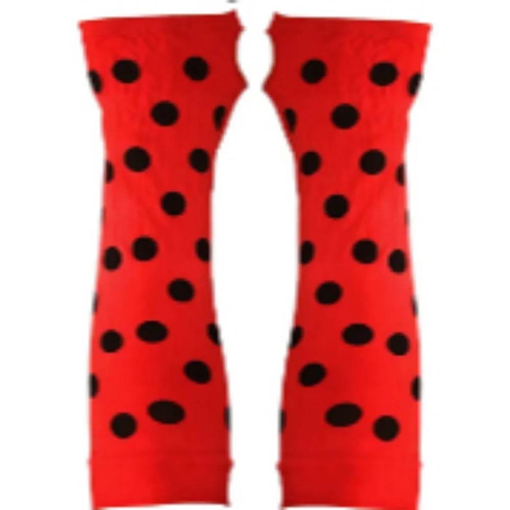 Ladybug Dress Up Fur Ball Headband Black and Red Skirt Ladybug Polka Dot Gloves Black and Red Spotted Socks