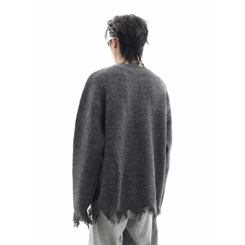 

Американский свитер Vibe High Street Destroyed f на молнии, мужской осенне-зимний модный брендовый свободный свитер с капюшоном для пар, повседневный трикотаж