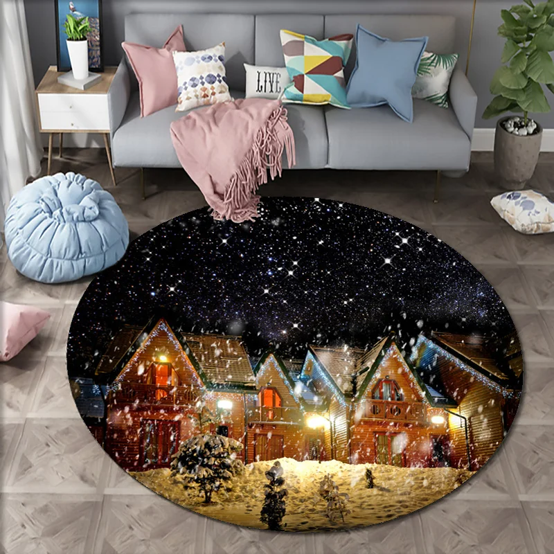 

Рождественские ночные уличные сцены круглые коврики для дома, дивана, ковер для дома, гостиной, спальни, ванной комнаты, напольные коврики, декоративный ковер с принтом